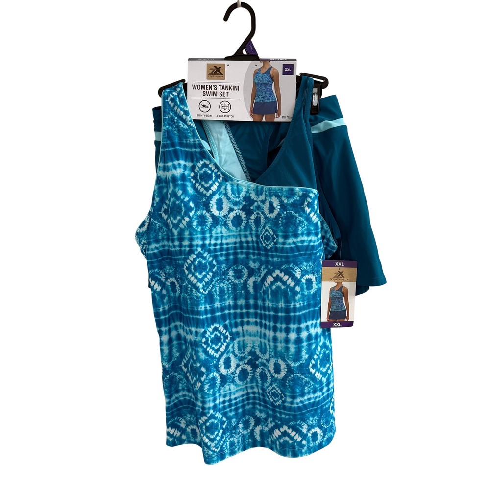 ZeroXposur Womens Tankini Swim Set Blue Tie Dye Skirtini 2 Piece XXL New